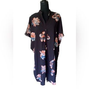 Black Floral Oversized Shirtdress Shift Dress